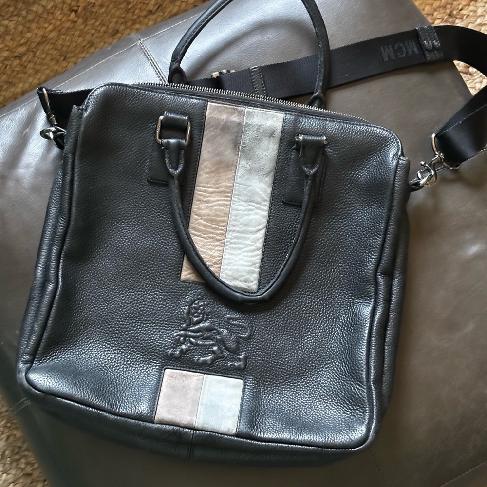 Elegant Black and Gray Leather MCM Laptop Bag